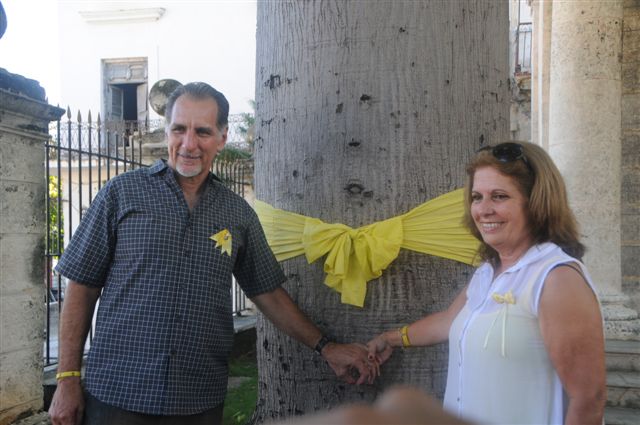 El Héroe de la República de Cuba, René González Sehwerert, exhortó hoy a los habaneros a llenar de cintas amarillas la capital de Cuba, luego de colocar una banda amarilla alrededor de la ceiba que, en el Templete del Centro Histórico, marca el sitio fundacional de La Habana.