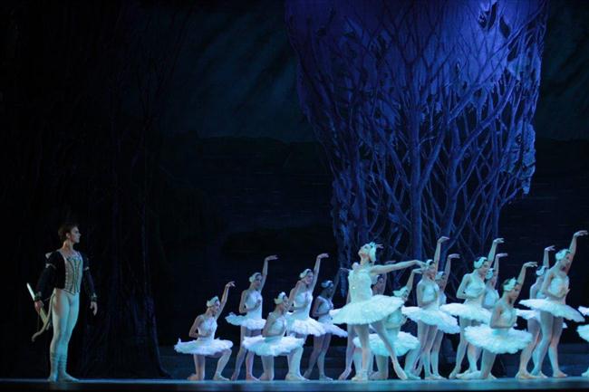 La escenografía de Ricardo Reymena,  resalta en  momentos como este  de El  Lago de los cisnes (Custom)