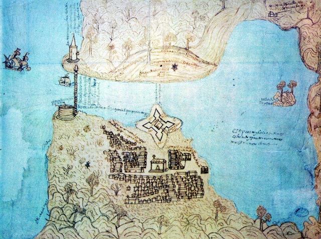 Detalle de La Fuerza y primeras casas, 1576 (Custom)
