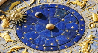 Close up shot of astrological clock in Piazza San Marco, Venice