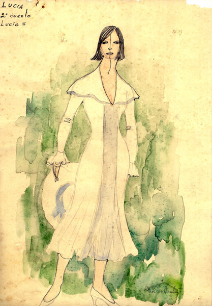 Boceto de diseño de traje para el segundo cuento de la película "Lucía". Imagen tomada de la Jiribilla