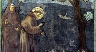 Francisco de Asís dando un sermón a los pájaros.