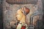 "Muchacha con cabeza en las nubes", acrílico-lienzo, 77 x 70 cm, 2016