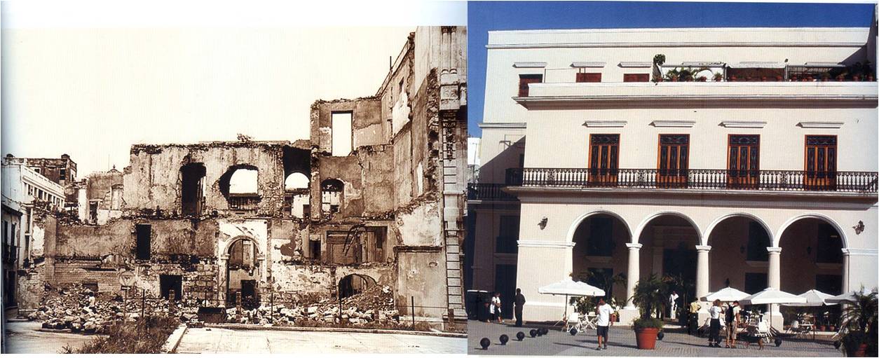 Edificio Santo Ángel antes y después de la restauración