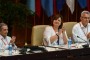 José Ramón Baleguer (I), jefe del departamento de Relaciones Internacionales del Comité Central del Partido Comunista de Cuba, Monica Valente (D), Secretaria Ejecutiva del Foro de Sao Paulo, y René González Barrios (D), Presidente del Instituto de Historia, durante la plenaria dedicada al pensamiento de Fidel, en el marco del  XXIV Encuentro del Foro de Sao Paulo, en el Palacio de Convenciones de La Habana, el 17 de julio de 2018.      ACN  FOTO/ Abel PADRÓN PADILLA/ rrcc