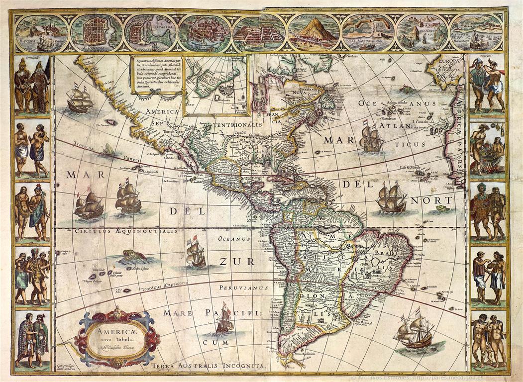 Americae Nova Tabula, de la autoría de Willem Janszoon Blaeu (Holanda). Fondo Archivo General de Indias (Medium)