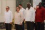 El General de Ejército Raúl Castro Ruz (I), Primer Secretario del Partido Comunista de Cuba, presidió el acto de inauguración de la Estatua de la República, restaurada por expertos rusos, en el Capitolio Nacional, en La Habana, 24 de julio de 2019. A su lado  Bruno Rodríguez Parrilla (C izq.), ministro de Relaciones Exteriores, Esteban Lazo Hernández (C der.), presidente de la Asamblea Nacional del Poder Popular.  ACN FOTO/Marcelino VÁZQUEZ HERNÁNDEZ/sdl