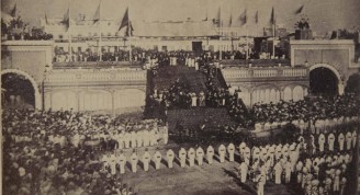 Ceremonia por el derribo de las murallas. Puertas de Monserrate, 1863