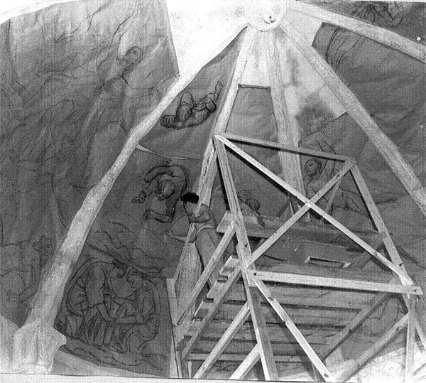 Domingo Ravenet trabajando en la culminación de los frescos para el Monumento a la Real Cárcel de La Habana.