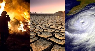Los posibles efectos futuros del cambio climático global incluyen incendios forestales más frecuentes, períodos más prolongados de sequía en algunas regiones y un aumento en la cantidad, duración e intensidad de las tormentas tropicales. 
Crédito: Izquierda - Mellimage/Shutterstock.com, Centro - Montree Hanlue/Shutterstock.com